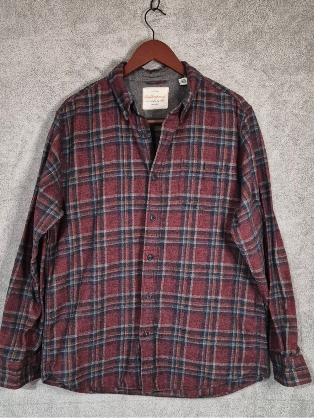Original Weatherproof Vintage Men’s Red Plaid Flannel Shirt